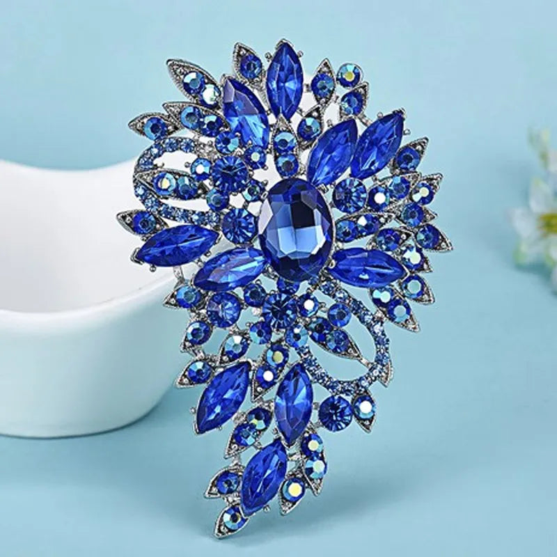Luxurious Colorful Flower Brooch Bouquet Shiny Brand Austrian Crystal Hijab Pins And Broaches Very Nice Christmas Broches