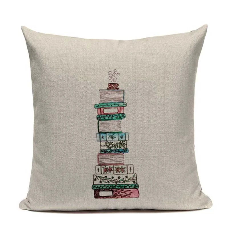 Cat Happy Reading More Book Cushion Cover Customized Linen  Pillowcase Home Sofa Decorative Custom Letter Throw Decor Cojines