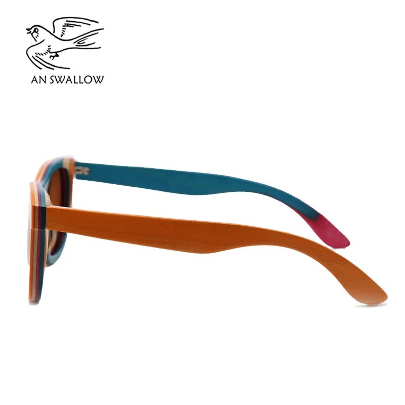 New Handmade Colored Wood Frame Multicolor Glasses Retro Fashion Square Women's Sunglasses Ultraviolet-proof TAC Sunglasses