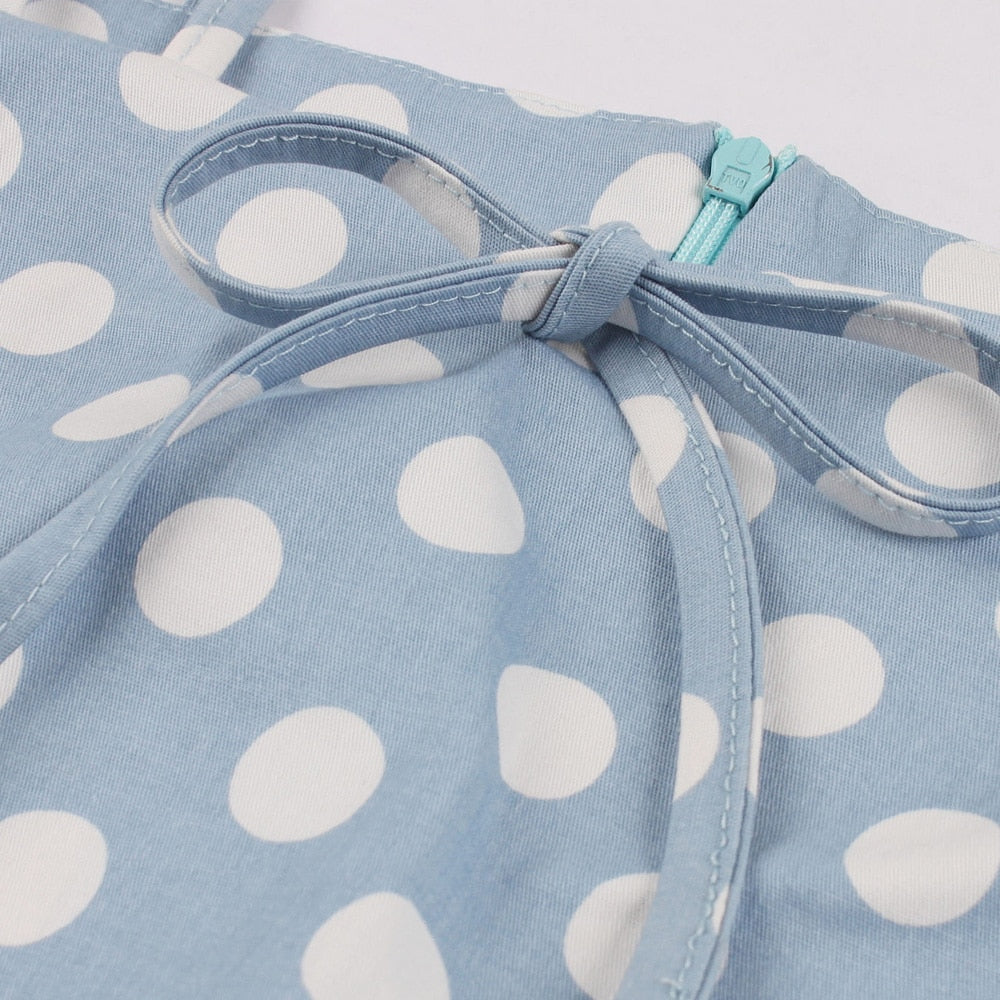 S-4XL Big Size Women Vintage Dress Fashion Polka Dot Summer Dress Bowknot Zipper Sleeveless Dress Elegant Party Vestidos