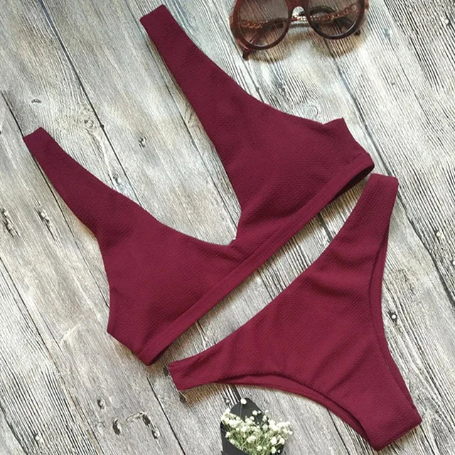 2024 Sexy White Ribbed Brazilian bikini Women Swimwear Female swimsuit Two pieces bikini Set Push up Bather bathing suit Swim