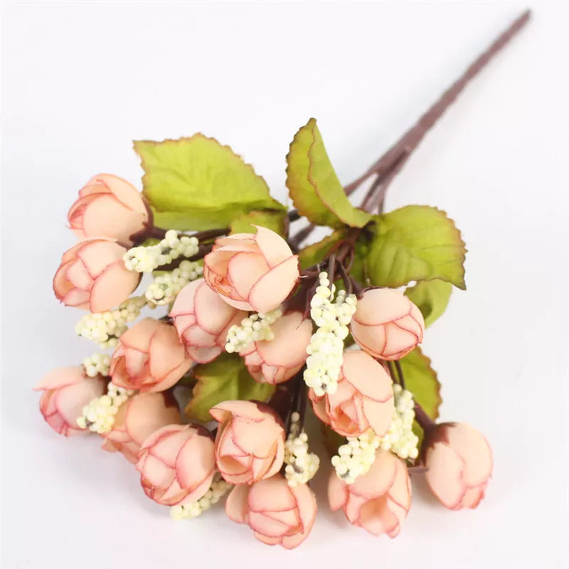 Autumn 15 Heads/Bouquet Small Bud Roses Bract Silk Artificial Flower DIY Wedding Home Christmas Decor Floral Gifts Photo Props