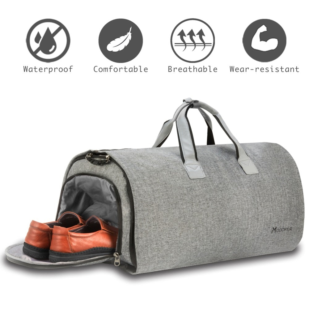 Modoker Garment Travel Bag with Shoulder Strap Duffel Bag Carry on Hanging Suitcase Clothing Business Bags Multiple Pockets Grey