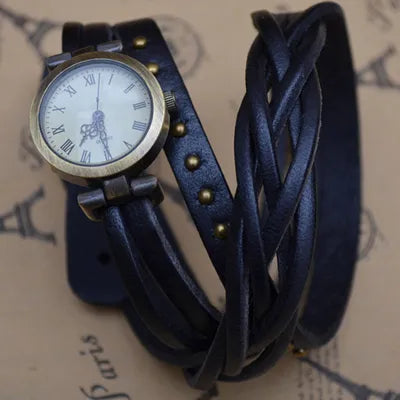 Shsby New Roma Vintage Cowhide Spirally Wound Watchband Roman Numerals Weave Braid Watch Women Leather Strap Watches