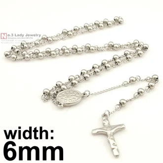 Gokadima Stainless Steel Necklace Men Jewelry or Women Catholic Rosary Beads Chain Necklace Cross For Christmas Gift, 4mm / 6mm