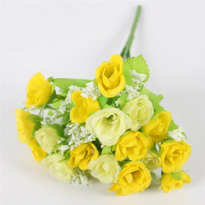 Autumn 15 Heads/Bouquet Small Bud Roses Bract Silk Artificial Flower DIY Wedding Home Christmas Decor Floral Gifts Photo Props