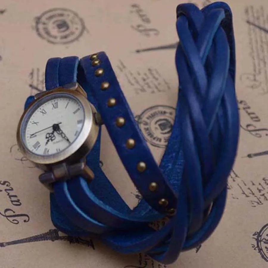 Shsby New Roma Vintage Cowhide Spirally Wound Watchband Roman Numerals Weave Braid Watch Women Leather Strap Watches