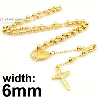 Gokadima Stainless Steel Necklace Men Jewelry or Women Catholic Rosary Beads Chain Necklace Cross For Christmas Gift, 4mm / 6mm