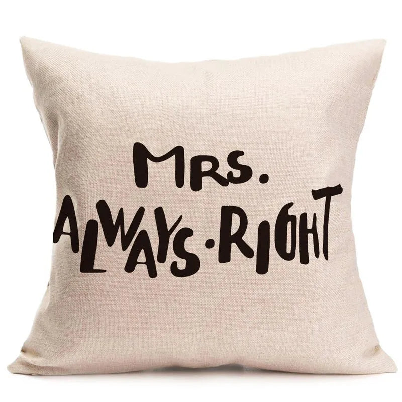 45*45 cm Cotton Linen Cushion Cover Love Mr Mrs Letter Throw Pillow Home Decor Wedding Decoration Decorative Pillowcase 40247