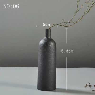 Modern Ceramic Vase Creative Black Tabletop Thydroponic Containers Flower Pot Home Decor Crafts Wedding Decoration