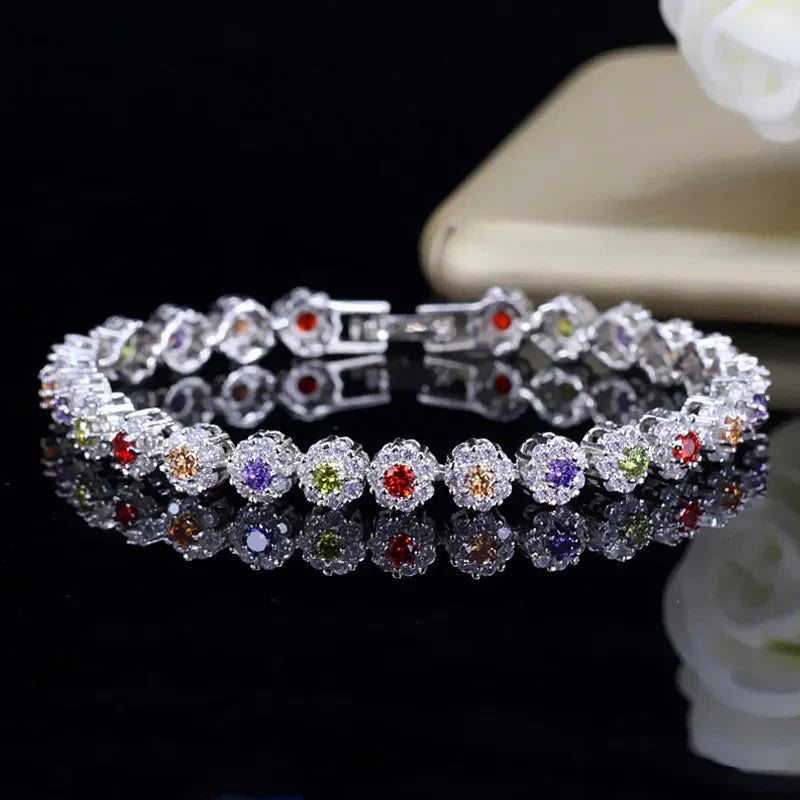 Cubic Zirconia Stone Silver Color Tennis Bracelet