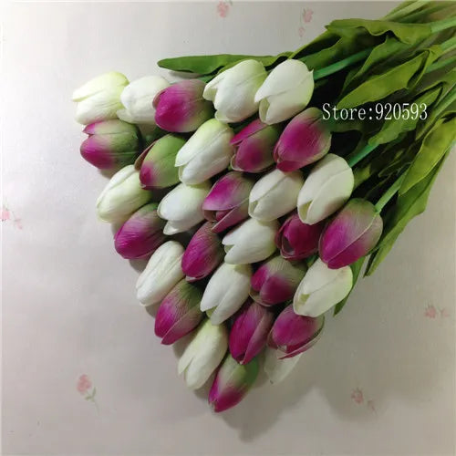 Free Shipping 31PCS/LOT PU Mini Tulip Artificial Flower Real Touch Wedding Floral Bouquet Christmas Home Party Decoration Gifts