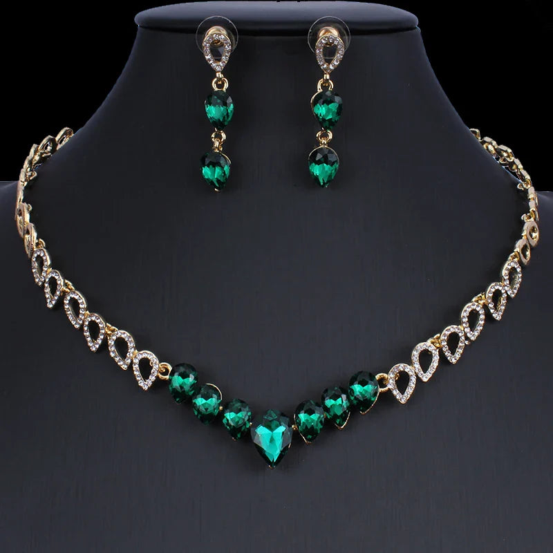 jiayijiaduo Crystal wedding jewelry set charm women's dress accessories small necklace earrings classic gift Gold color 2019 new