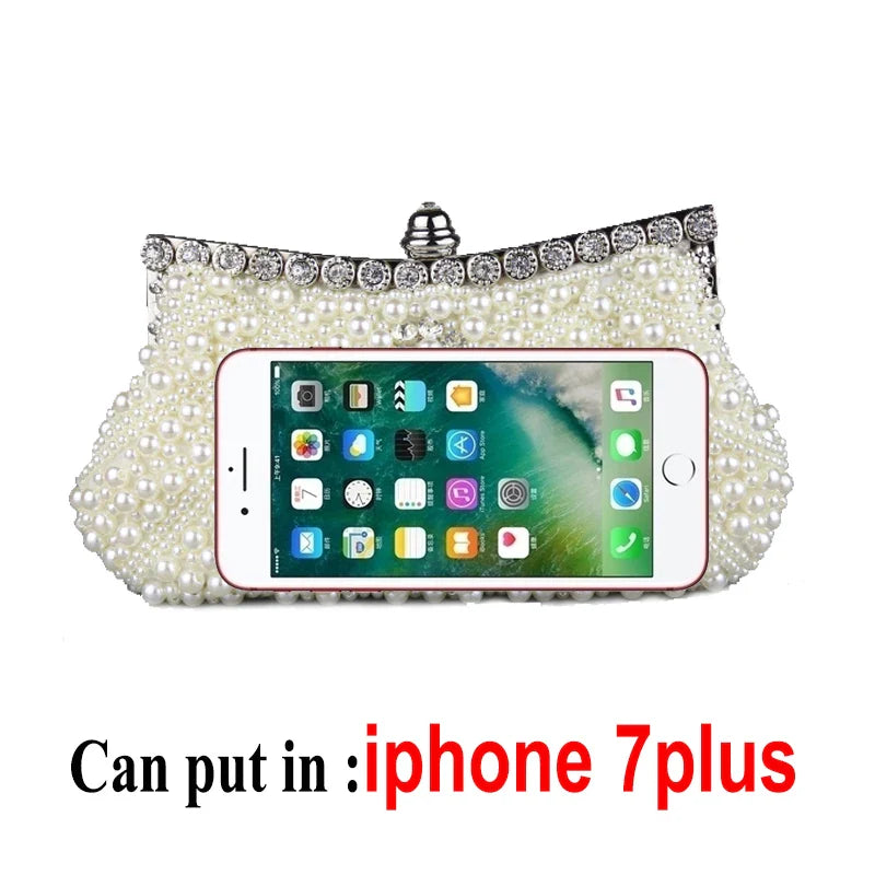 DAIWEI Women Evening Clutch Bag Ladies Wedding Bridal Handbag Pearl Beaded Diamond Day Cluthes Crystal Purse Party Wedding Beige