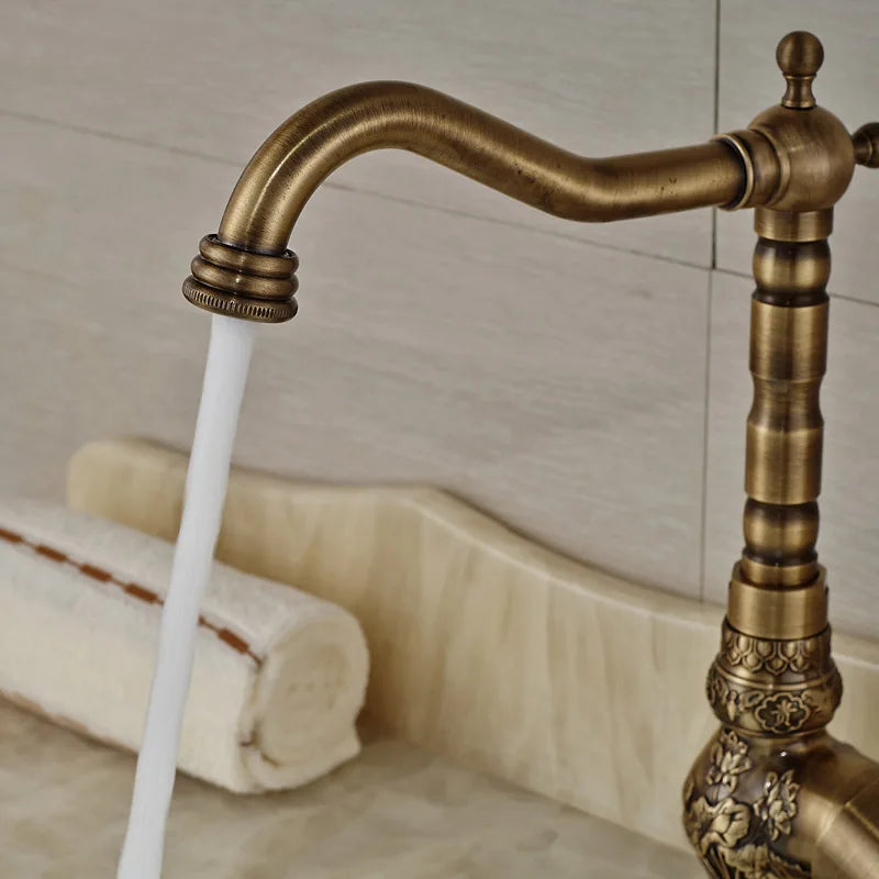 Home Decoration Bathroom Sink Mixer Faucet Crane Single Handle Water Tap Brass Antique Faucet Hot and Cold Water