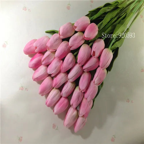 Free Shipping 31PCS/LOT PU Mini Tulip Artificial Flower Real Touch Wedding Floral Bouquet Christmas Home Party Decoration Gifts