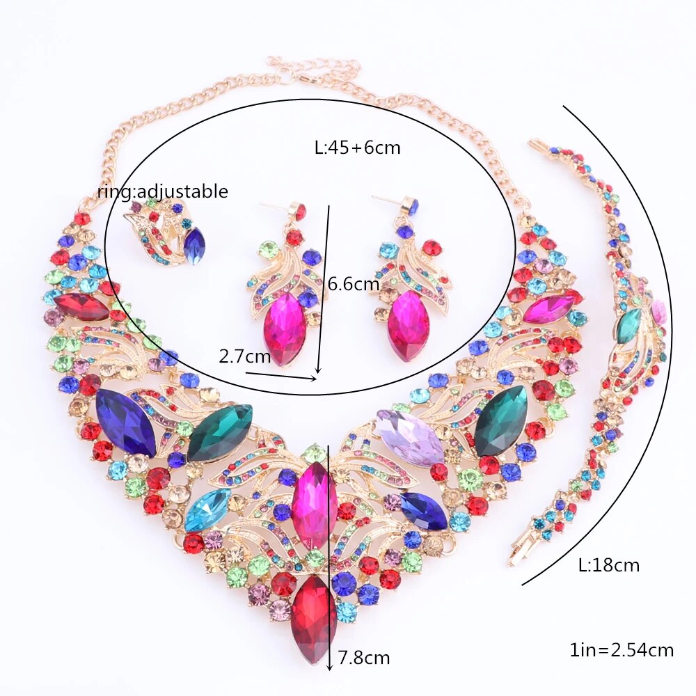 Fashion Rhinestone Crystal Choker Necklace For Women Statement Necklaces Earring Collar Boho Jewelry Sets 5 Colors