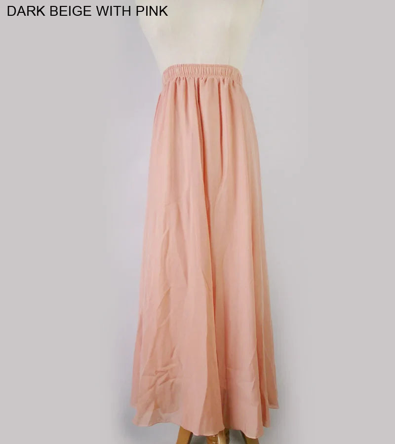 Women's Elegant High Waist Chiffon Skirt Elastic Waist Casual Long Maxi Skirts Saias 80/90/100cm 22 Color 2020 Summer Autumn New
