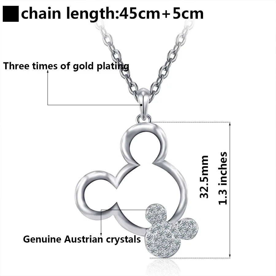 Fashion Austrian Rhinestone Cute Child Crystal Mickey Necklace