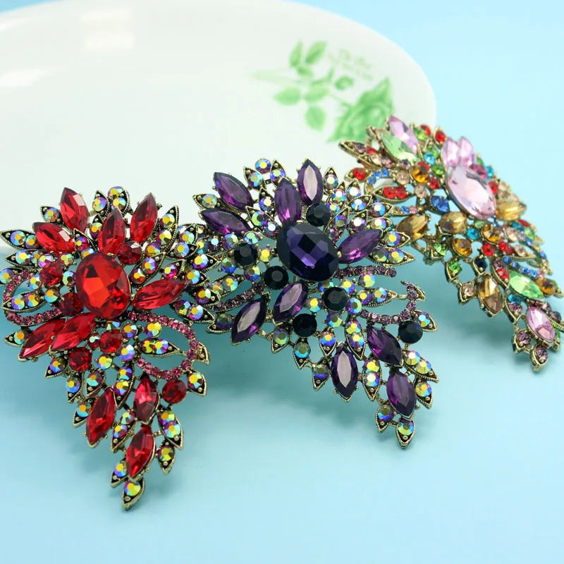 Luxurious Colorful Flower Brooch Bouquet Shiny Brand Austrian Crystal Hijab Pins And Broaches Very Nice Christmas Broches