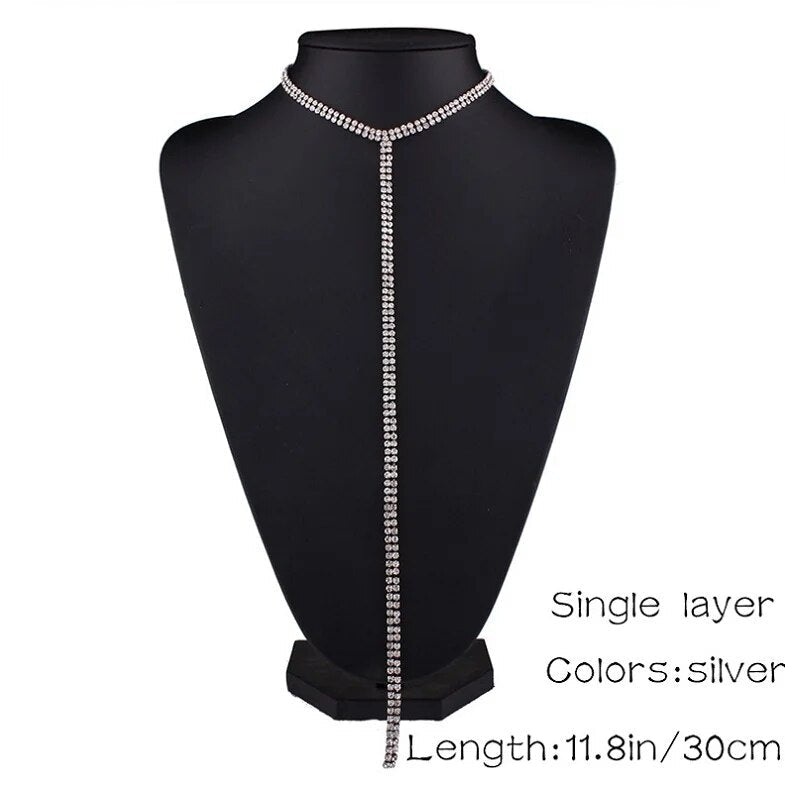 Rhinestone Double Choker Necklaces Lariat Chain Pendant 90s Collier Women Chocker Statement Maxi Collar Wedding Jewellery
