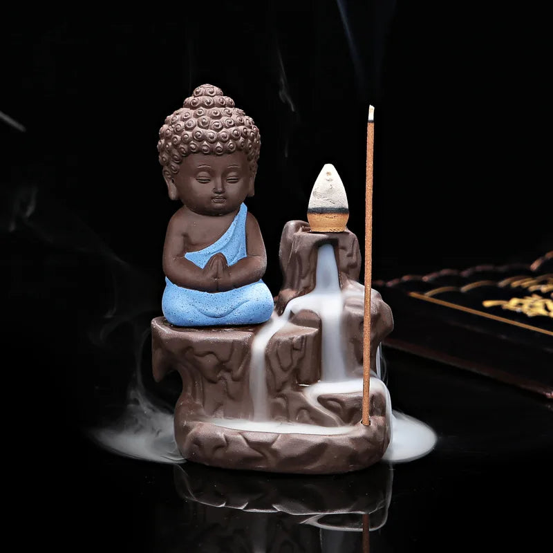 With 10Cones The Little Monk Censer Creative Home Decor Small Buddha Incense Holder Backflow Incense Burner Use In Home Teahouse
