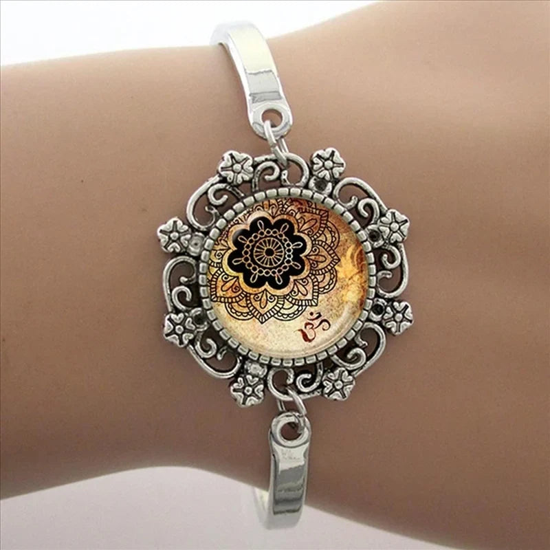 TAFREE Glass Cabochon Dome Lace Flower Charm Bracelet Women's Love Christmas Gift Good Quality Cuff Bangles