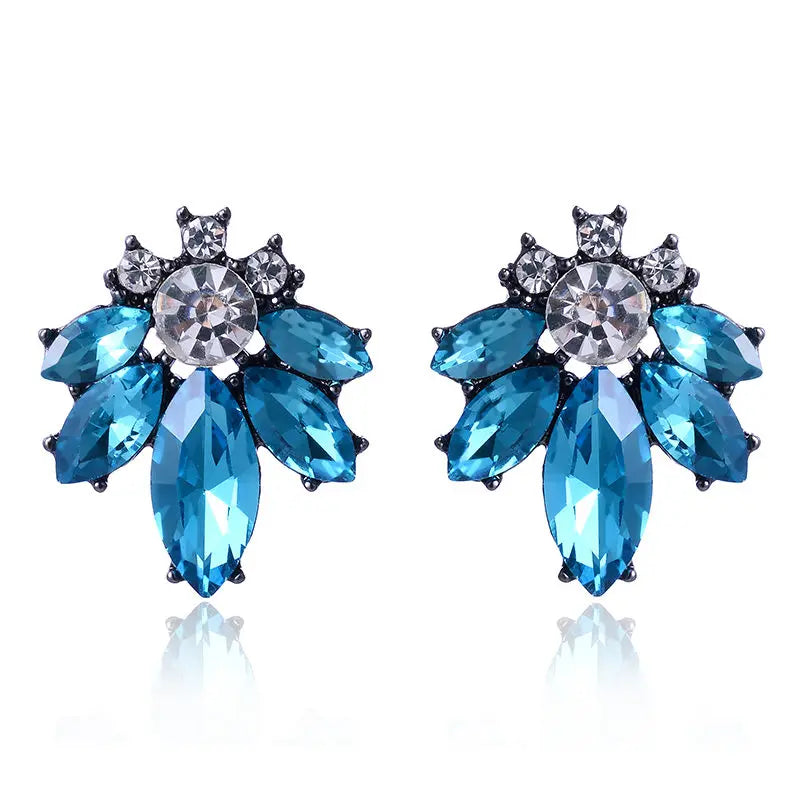 LUBOV Colorful Crystal Opal Stone Women Piercing Earrings Rhinestone Inlaid Metal Stud Earrings Girls Christmas Gift Jewelry