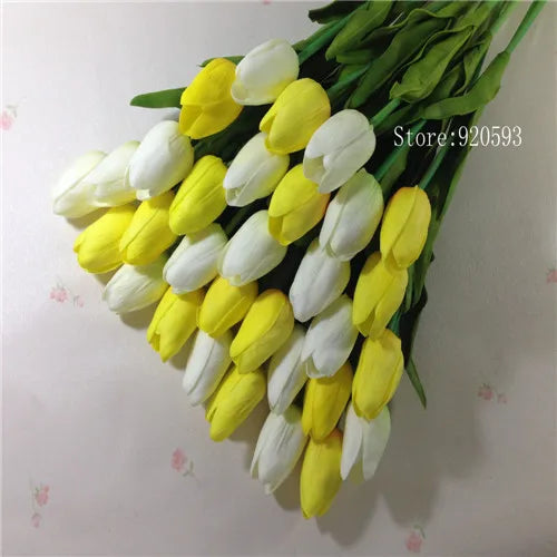 Free Shipping 31PCS/LOT PU Mini Tulip Artificial Flower Real Touch Wedding Floral Bouquet Christmas Home Party Decoration Gifts
