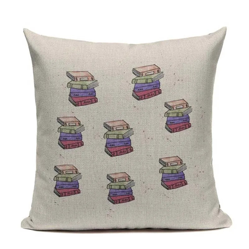 Cat Happy Reading More Book Cushion Cover Customized Linen  Pillowcase Home Sofa Decorative Custom Letter Throw Decor Cojines