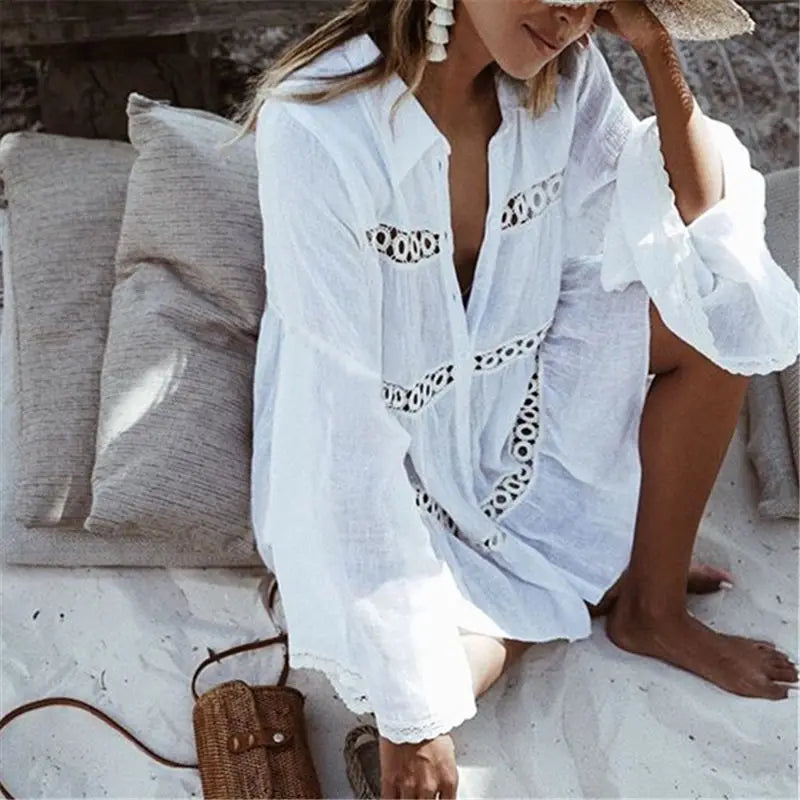 Bikini Cover Up Lace Hollow Crochet Swimsuit Beach Dress Women 2024 Summer Ladies Cover-Ups Bathing Suit Beach Wear Tunic