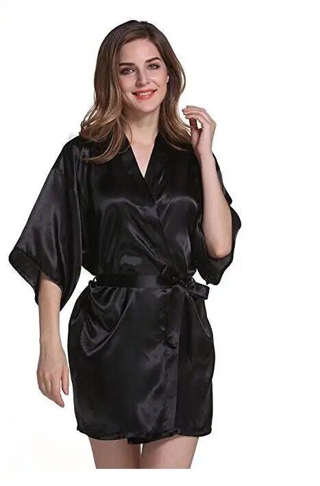 Silk Satin Wedding Bride Bridesmaid Robe Floral Bathrobe Short Kimono Robe Night Robe Bath Robe Fashion Dressing Gown for Women