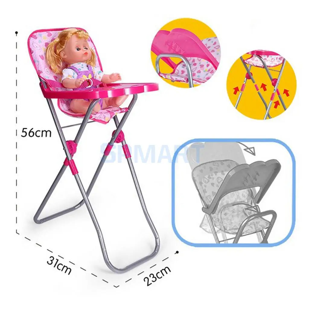 23*31*56cm Baby Doll Dining High Chair Model Simulation Furniture Model for 9-12inch Doll Kids Pretend Play Toy