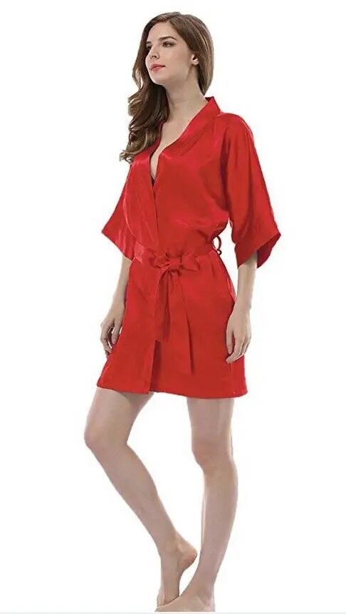 Silk Satin Wedding Bride Bridesmaid Robe Floral Bathrobe Short Kimono Robe Night Robe Bath Robe Fashion Dressing Gown for Women