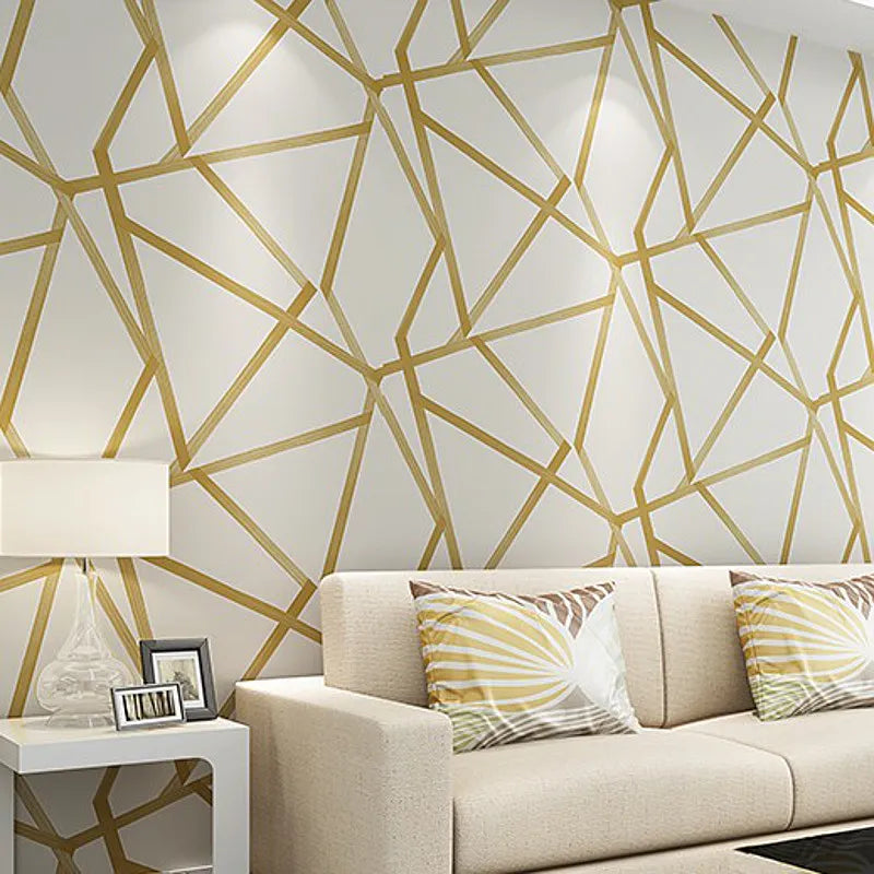 Beige Geometric Paper Wallpaper Roll Gold Triangle Luxury Wall Paper Home Decor
