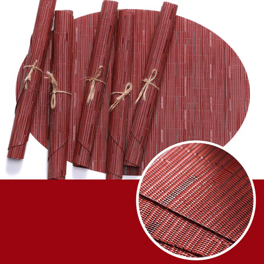 Bamboo Grain Painting Placemats Oval Table Mat Cup Bar Mat Kitchen Accessories PVC Adiabatic Can Be Washed Coffee Table Bowl Pad