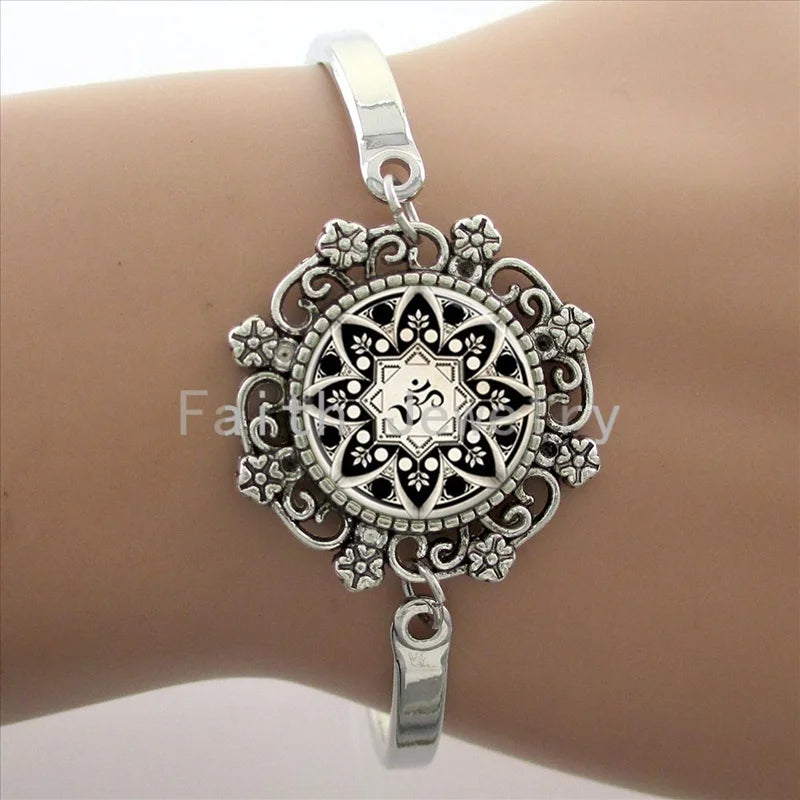 TAFREE Glass Cabochon Dome Lace Flower Charm Bracelet Women's Love Christmas Gift Good Quality Cuff Bangles