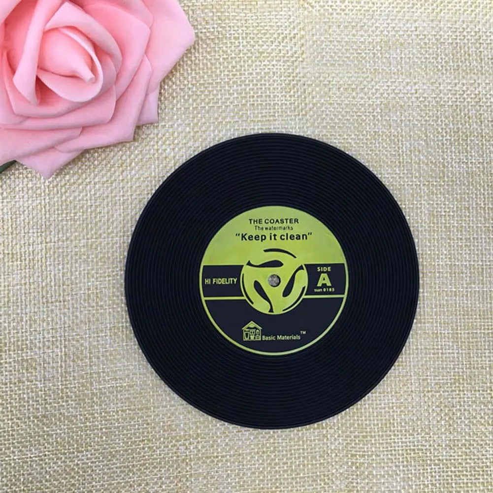 1/4Pcs/set  Retro glass coaster set Vinyl Record Drinks Mat Coasters Table Cup Mat Coffee Placemat PVC drinks Home Decor coaster