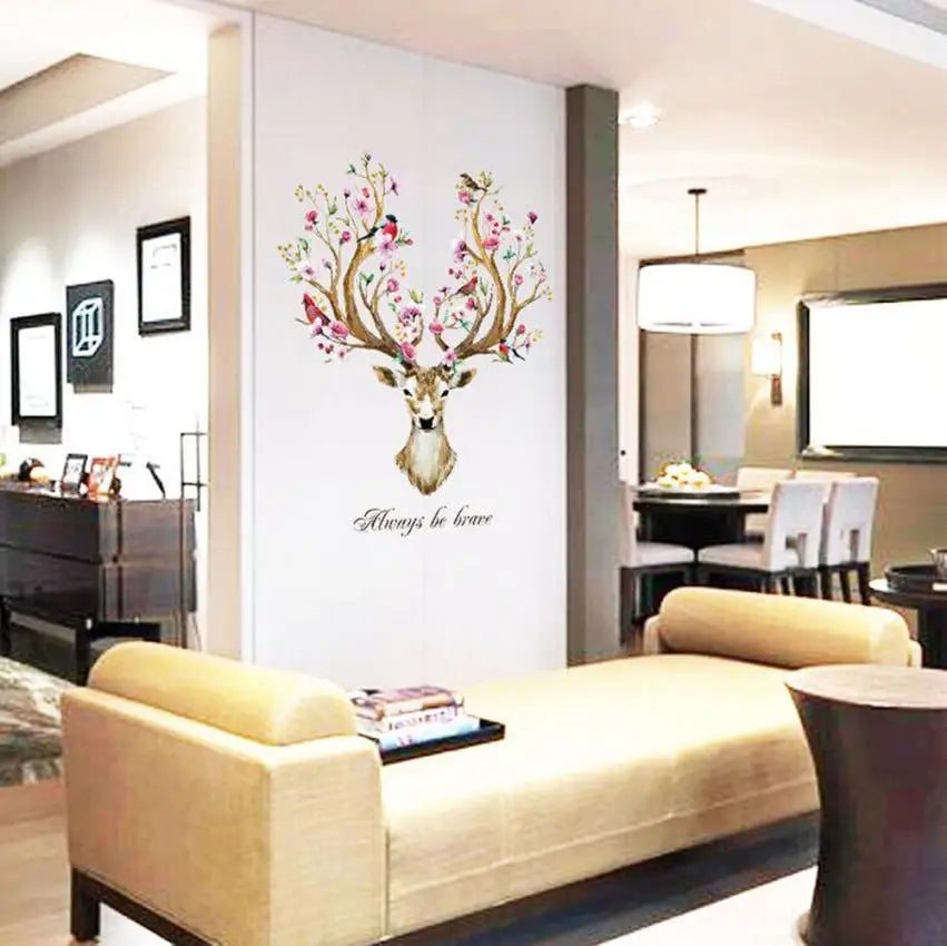 DIY Sika Deer Head Flowers Wall stickers For Living Room Art Vinyl Wall Decals For Home Decor adesivo de parede
