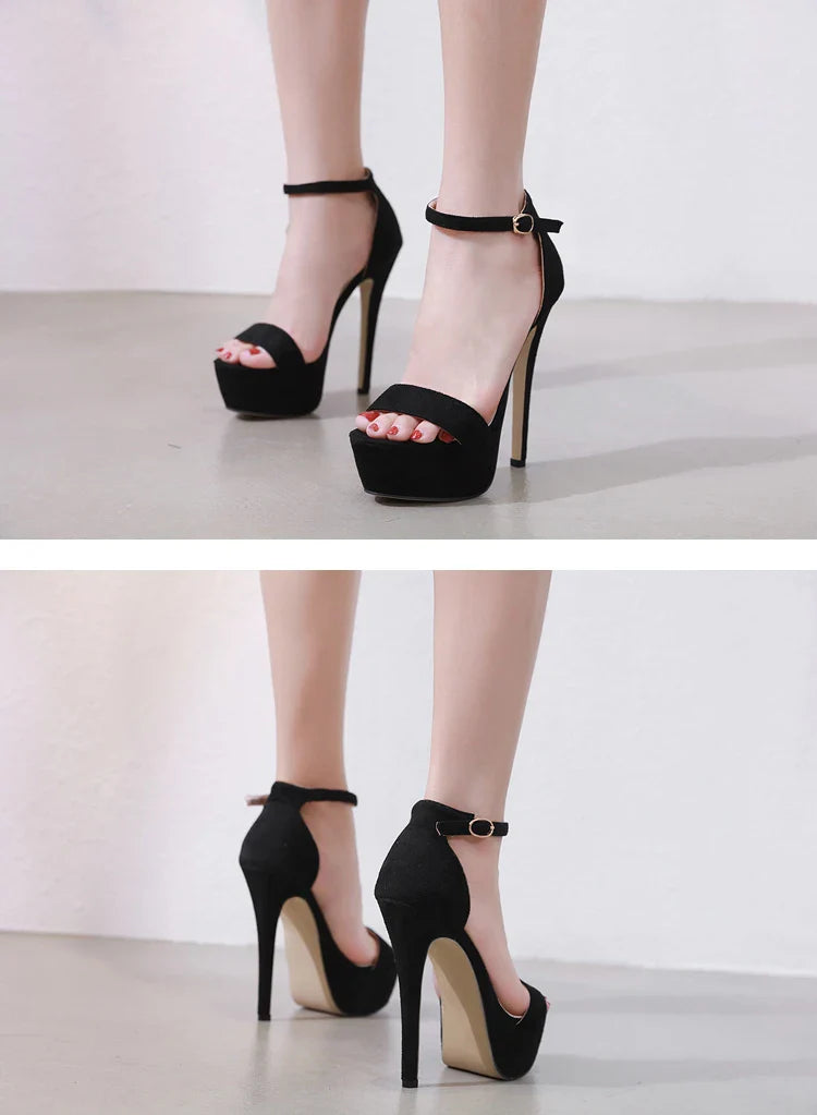 Eilyken Gladiator Buckle Strap Women Sandals Thin High Heels Club Party Pumps Classics Black Pole Dancing Shoes Size 35-42