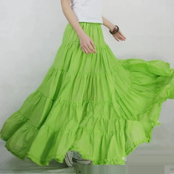 Boho Beach Midi Umbrella Long Skirts Summer Femininas Sundress Maxi Cotton Skirts Elastic Waist Pleated Spliced Patchwork Skirts