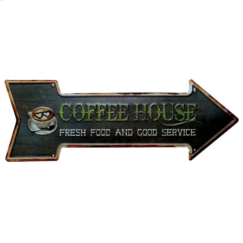 Restaurant Beach  Beer Bar Coffee Arrow Metal Irregular Tin Signs  Advertising Board Wall Pub Home Art Decor 42X10CM U-13