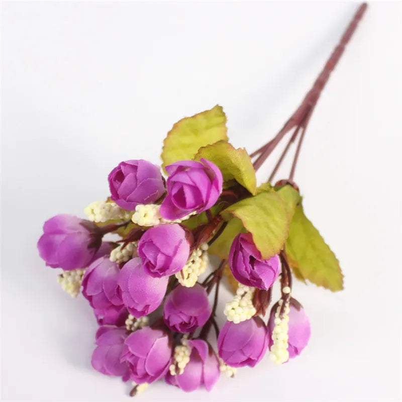 Autumn 15 Heads/Bouquet Small Bud Roses Bract Silk Artificial Flower DIY Wedding Home Christmas Decor Floral Gifts Photo Props