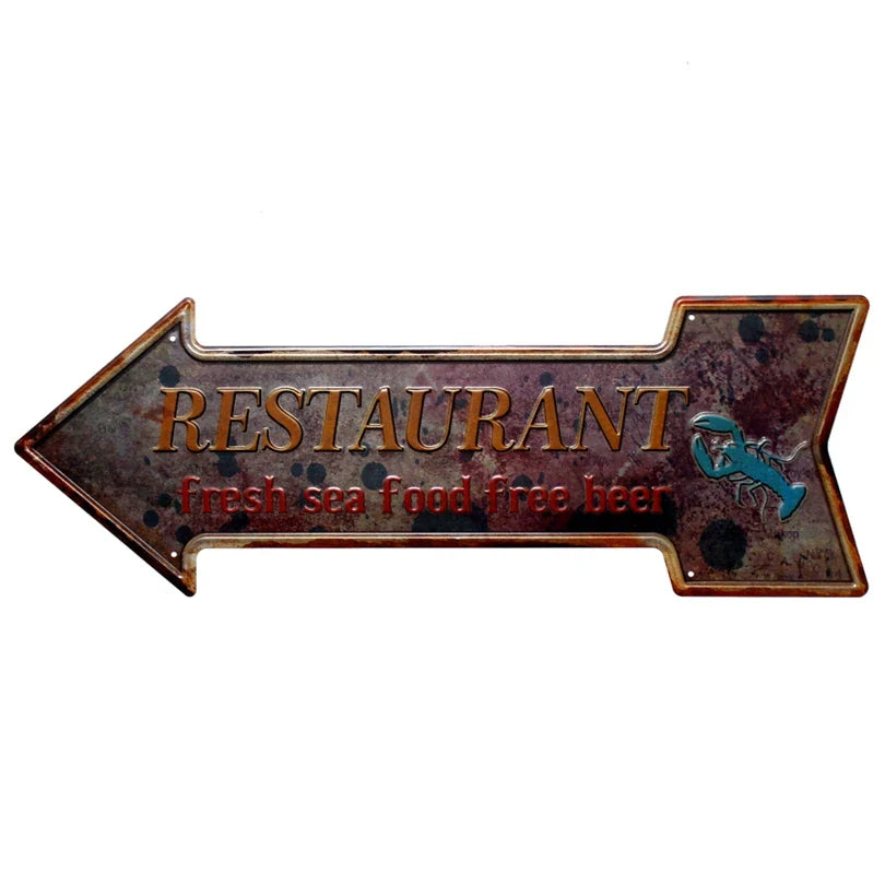 Restaurant Beach  Beer Bar Coffee Arrow Metal Irregular Tin Signs  Advertising Board Wall Pub Home Art Decor 42X10CM U-13