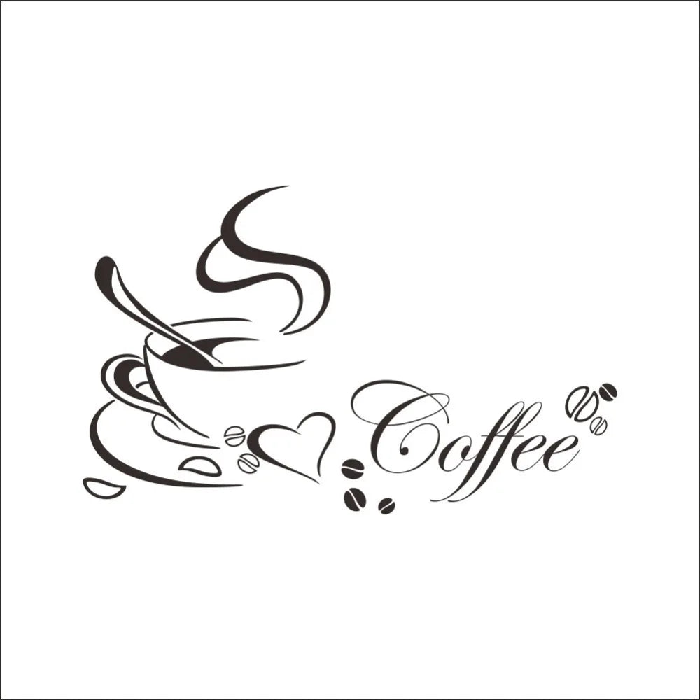 Coffee cup with heart vinyl quote Restaurant Kitchen removable wall Stickers DIY home decor wall art MURAL Drop Shipping