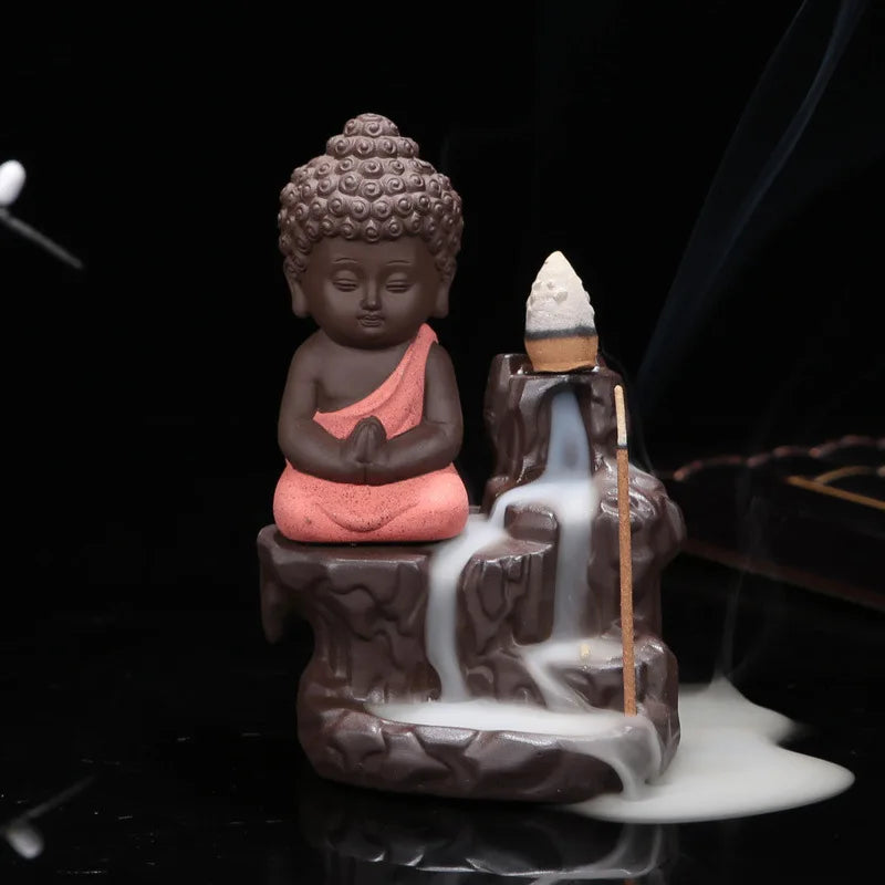 With 10Cones The Little Monk Censer Creative Home Decor Small Buddha Incense Holder Backflow Incense Burner Use In Home Teahouse