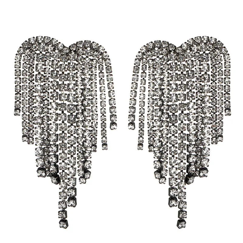 Trending Luxury Rhinestone Earrings Statement Shine Heart Chandelier Earrings