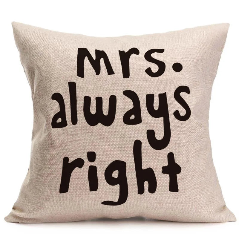 45*45 cm Cotton Linen Cushion Cover Love Mr Mrs Letter Throw Pillow Home Decor Wedding Decoration Decorative Pillowcase 40247