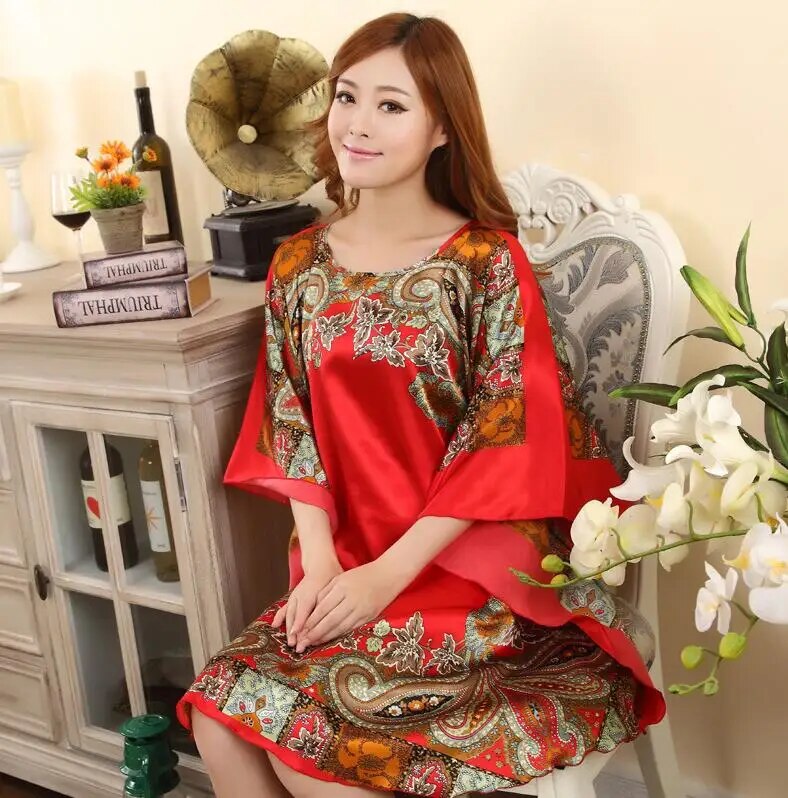 FZSLCYIYI Hot Sale Summer Fashion Lady Robe Chinese Women's Rayon Bath Gown Yukata Nightgown Novelty Print Night Dress