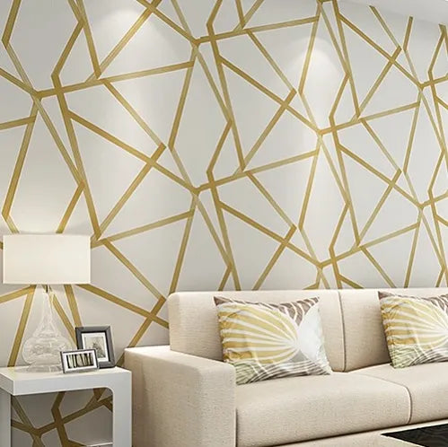 Beige Geometric Paper Wallpaper Roll Gold Triangle Luxury Wall Paper Home Decor